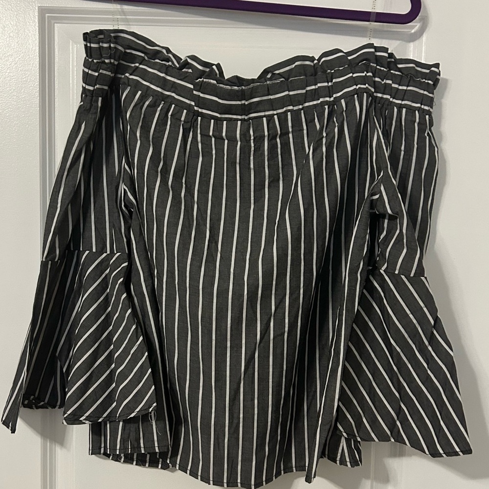 Striped Gray and White Women's off the shoulder top